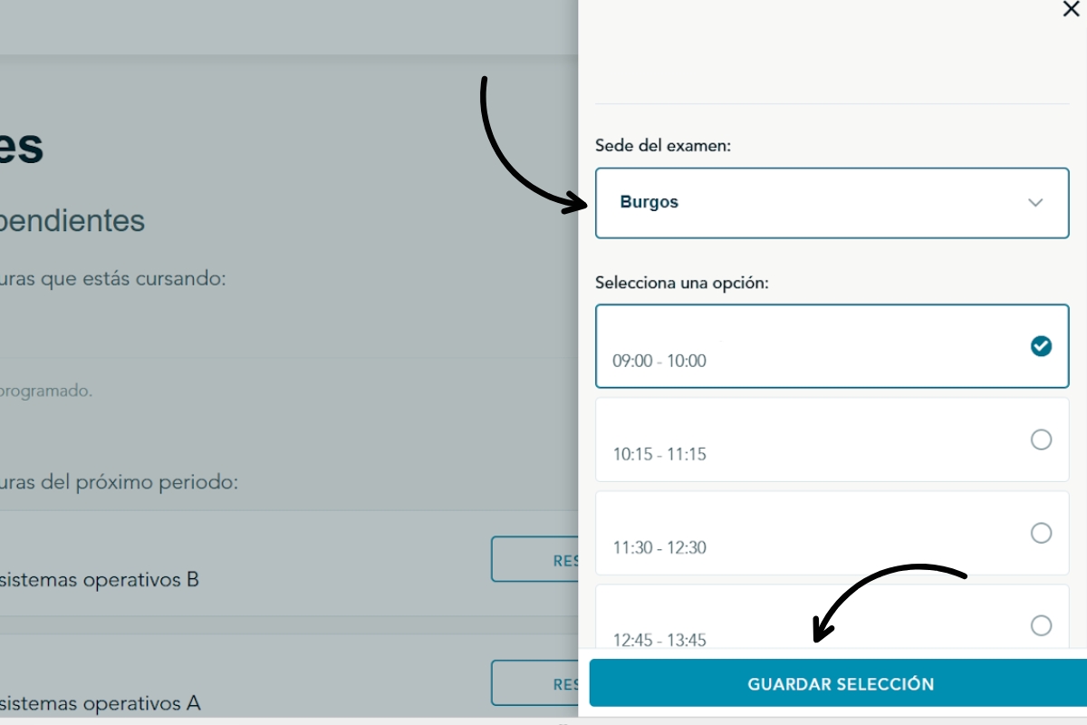 Cómo inscribirse a exámenes (elegir horario)