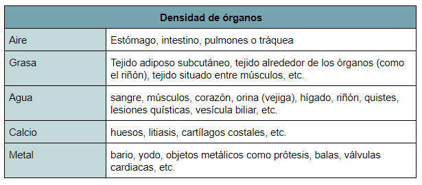 densidad radiológica, niveles de penetración radiológica, radiología simple, radiografía simple